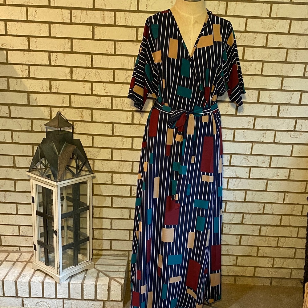 SHEIN Striped Geometric Maxi Dress - Blue, Red, Yellow